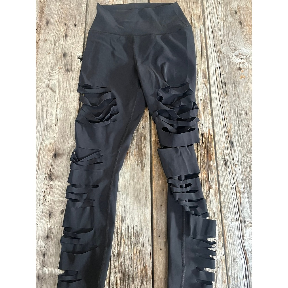 Alo Yoga High-Waist Warrior Leggings Black Laser Cut Ripped Yoga Pants Small